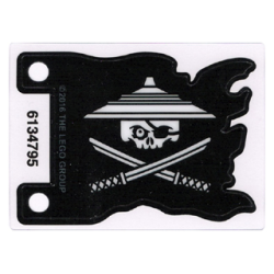 Plastic Part for Sets 70603 and 70605 - Black Tattered Flag with White Skull with Eye Patch and Conical Asian Hat over Crossed Katanas Pattern
