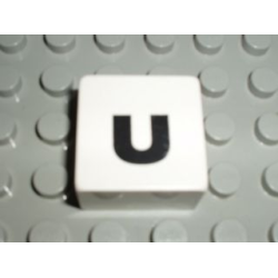 Duplo, Tile 2 x 2 x 1 with Black Lowercase Letter u Pattern