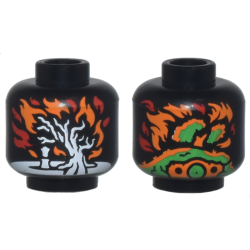 Minifigure, Head without Face with White Tree in Orange and Red Flames, Bright Green Hobbit Hill in Flames Pattern (Palantír, Palantir)