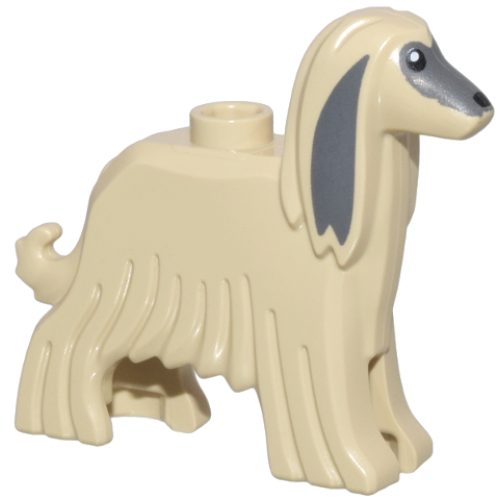 Деталь LEGO 5189pb01 Dog, Afghan Hound with Dark Bluish Gray Face and Ears, Black Eyes and Nose, and White Pupils Pattern