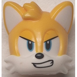 Minifigure, Head, Modified Fox with Molded White Face and Ears and Printed Medium Azure Eyes, Bright Light Orange Eyelids, Black Nose and Angry Smile Pattern