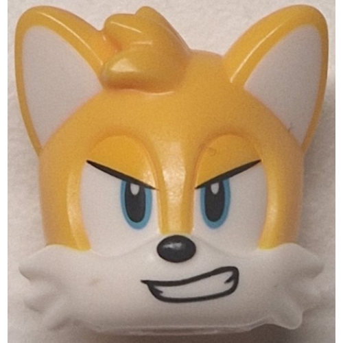 Деталь LEGO 102507pb03 Minifigure, Head, Modified Fox with Molded White Face and Ears and Printed Medium Azure Eyes, Bright Light Orange Eyelids, Black Nose and Angry Smile Pattern