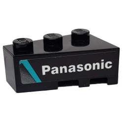 Wedge 3 x 2 Left with Medium Azure Stripe and White 'Panasonic' on Black Background Pattern (Sticker) - Set 76898