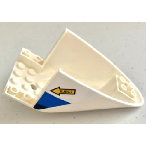 Деталь LEGO 87616pb017 Aircraft Fuselage Aft Section Curved Bottom 6 x 10 with Blue and Dark Blue Stripes and Yellow Arrow with 'EJECT' Pattern on Both Sides (Stickers) - Set 60210