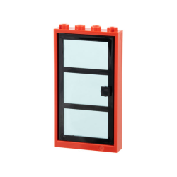 Door, Frame 1 x 4 x 6 with 4 Holes on Top and Bottom with Black Door with 3 Panes and Square Handle with Fixed Trans-Light Blue Glass (30179 / x39c01) - Red