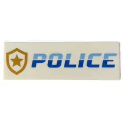 Tile 2 x 6 with Bright Light Blue and Blue 'POLICE' and Gold Star Badge Logo Pattern