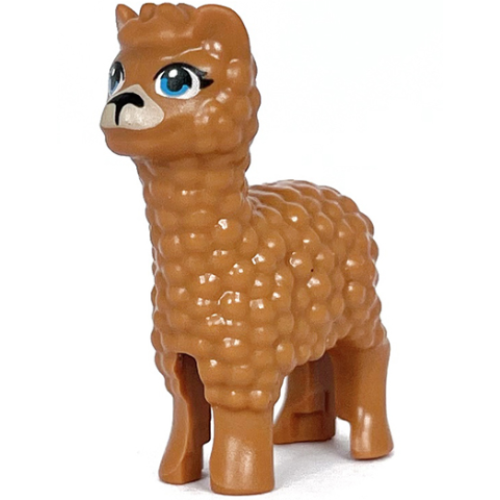 Деталь LEGO 65405pb03 Alpaca / Llama, Friends Style with Dark Azure Eyes with Eyelashes, Black Nose and Tan Muzzle Pattern