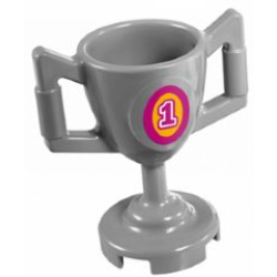 Minifigure, Utensil Trophy Cup with Magenta Number 1 in Bright Light Orange Oval Pattern (Sticker) - Set 41122