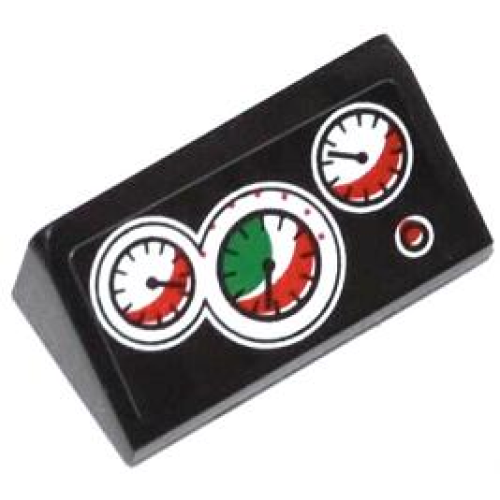 Деталь LEGO 85984pb041 Slope 30 1 x 2 x 2/3 with 3 White, Red and Green Gauges and Red Button Pattern (Sticker) - Set 60053