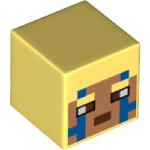 Деталь LEGO 19729pb040 Minifigure, Head, Modified Cube with Pixelated Nougat Face, Blue Stripes, and Reddish Brown Eyes and Mouth Pattern (Minecraft Explorer)