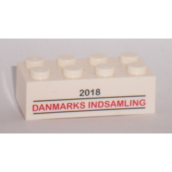 Brick 2 x 4 with '2018 DANMARKS INDSAMLING' Pattern