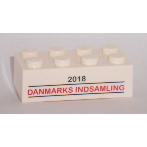Деталь LEGO 3001pb124 Brick 2 x 4 with '2018 DANMARKS INDSAMLING' Pattern