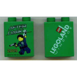 Duplo, Brick 1 x 2 x 2 with Agents After Dark 2009 LEGOLAND Windsor Pattern Duplo, Brick 1 x 2 x 2 with Agents After Dark 2009 LEGOLAND Windsor Pattern