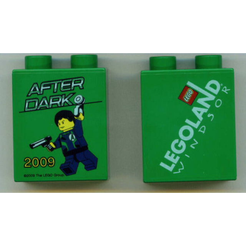 Деталь LEGO 4066pb332 Duplo, Brick 1 x 2 x 2 with Agents After Dark 2009 LEGOLAND Windsor Pattern