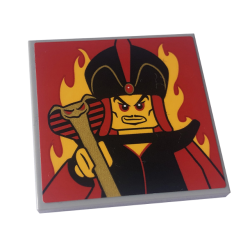Tile 4 x 4 with Jafar Minifigure and Bright Light Orange Flames on Red Background Pattern (Sticker) - Set 43227