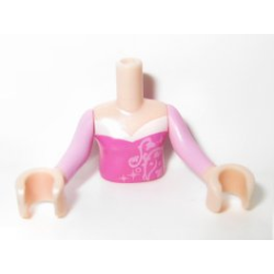 Torso Mini Doll Girl Dark Pink Top with Swirls and Stars Pattern, Light Nougat Arms with Hands with Bright Pink Sleeves