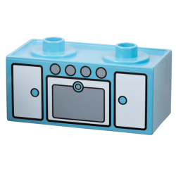 Duplo, Furniture Oven Range with 2 Top Studs with White Doors Pattern - Maersk Blue Duplo, Furniture Oven Range with 2 Top Studs with White Doors Pattern - Maersk Blue