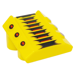 Brick, Modified 2 x 2 No Studs, Sloped with 6 Side Pistons Raised with Red and Black Lines and Dots Pattern