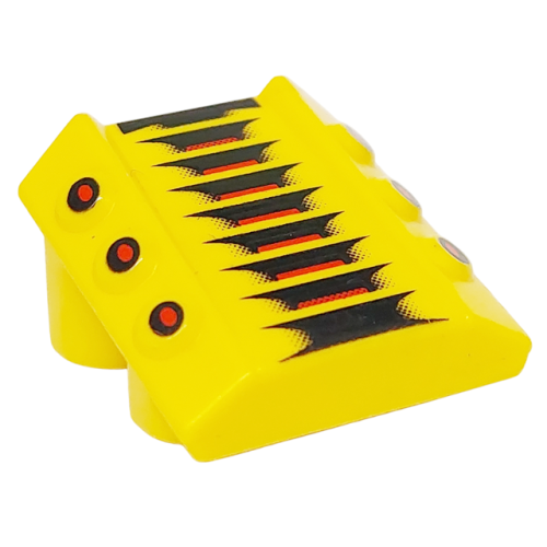 Деталь LEGO 30603pb02 Brick, Modified 2 x 2 No Studs, Sloped with 6 Side Pistons Raised with Red and Black Lines and Dots Pattern