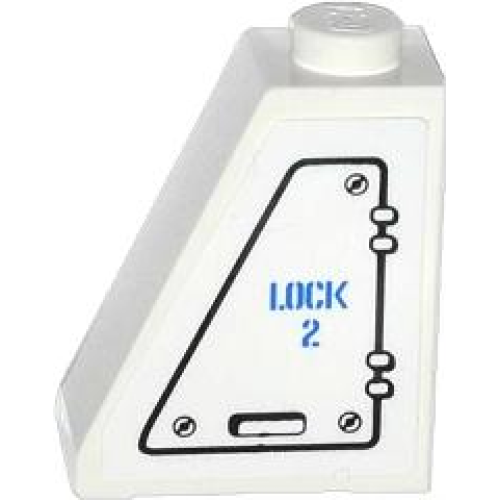 Деталь LEGO 60481pb002L Slope 65 2 x 1 x 2 with Hatch and 'LOCK 2' Pattern Model Left Side (Sticker) - Set 60014