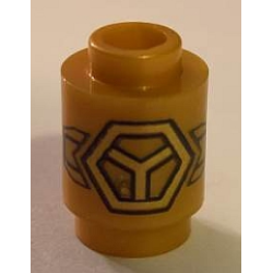 Brick, Round 1 x 1 with Gold Subdivided Hexagon and Wings Pattern