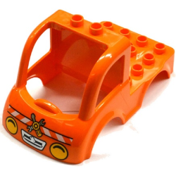 Duplo Car Body Truck 4 x 4 Flatbed with 2 Top Studs, Grille and Headlights, White Danger Stripes, Wrench and Screwdriver Pattern Duplo Car Body Truck 4 x 4 Flatbed with 2 Top Studs, Grille and Headlights, White Danger Stripes, Wrench and Screwdriver Pattern
