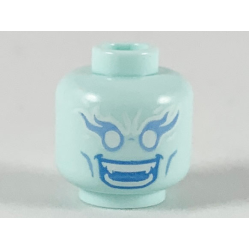 Minifigure, Head Alien Female Bright Light Blue Long Eyelashes and Cheek Lines, White Eyes, Blue Open Mouth Smile with Teeth Parted and Fangs Pattern