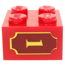 Brick 2 x 2 with Yellow '1' and Fancy Outline Pattern on Both Sides