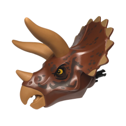 Dinosaur Head Triceratops with Pin, Medium Nougat Horns and Beak, and Dark Brown Markings Pattern Dinosaur Head Triceratops with Pin, Medium Nougat Horns and Beak, and Dark Brown Markings Pattern
