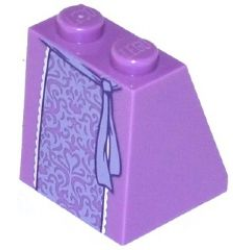 Slope 65 2 x 2 x 2 with Bottom Tube with Minifigure Dress / Skirt / Robe, Lavender Embroidered with Belt Pattern
