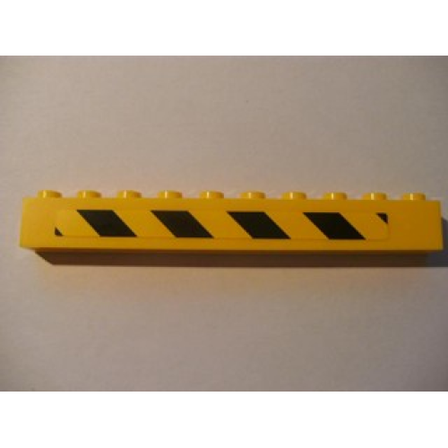 Деталь LEGO 6111pb008L Brick 1 x 10 with Black and Yellow Danger Stripes Pattern Left (Sticker) - Set 7633