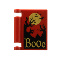 Minifigure, Utensil Book Cover with Gold Moon and 'Booo', Black Bats and Dead Trees Pattern