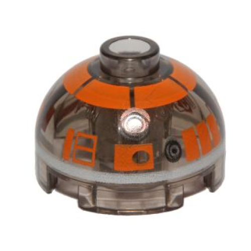 Деталь LEGO 553pb026 Brick, Round 2 x 2 Dome Top with Orange with Silver Band Around Dome Pattern (R3-S1)