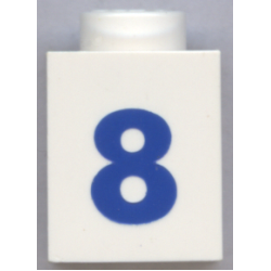 Brick 1 x 1 with Blue Number 8 Pattern (Bold Font)