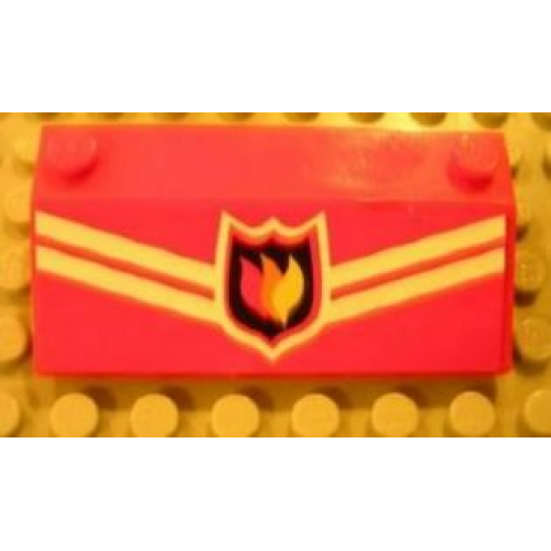 Деталь LEGO 58181pb01 Slope 33 3 x 6 without Inner Walls with White Stripes and Fire Logo Badge Pattern (Sticker) - Set 7906