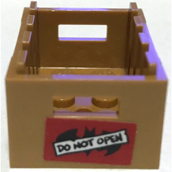 Container, Crate 3 x 4 x 1 2/3 with Handholds with Batman Logo and Black 'DO NOT OPEN' on Red Background Pattern (Sticker) - Set 70922