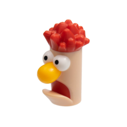 Minifigure, Head, Modified Muppet Beaker, Red Hair and Mouth, Bright Light Orange Nose Pattern