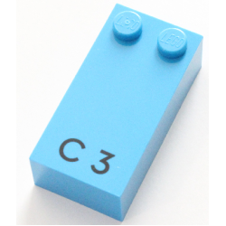 Brick, Braille 2 x 4 with 2 Studs with Black Capital Letter C / Number 3 Pattern (dots-14 ⠉) Brick, Braille 2 x 4 with 2 Studs with Black Capital Letter C / Number 3 Pattern (dots-14 ⠉)