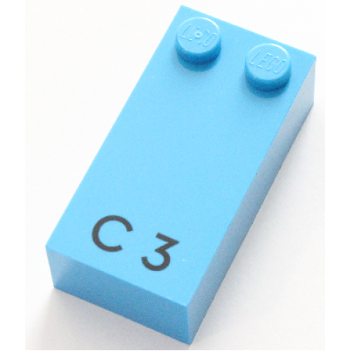 Деталь LEGO 60191pb01 Brick, Braille 2 x 4 with 2 Studs with Black Capital Letter C / Number 3 Pattern (dots-14 ⠉)