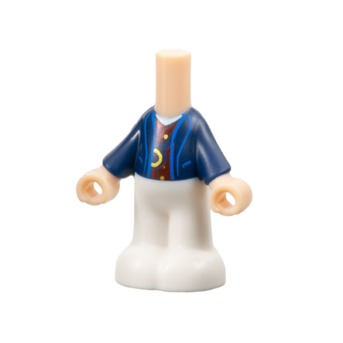 Деталь LEGO bb1357pb013 Micro Doll, Body with Molded Dark Blue Top and White Pants and Printed Coat Open with Pockets over Dark Red Vest with Yellow Buttons, Strap with Buckle Pattern