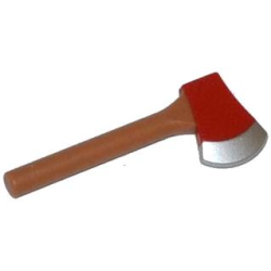 Minifigure, Utensil Axe, Large Head with Red Head and Silver Blade Pattern - Medium Nougat Minifigure, Utensil Axe, Large Head with Red Head and Silver Blade Pattern - Medium Nougat