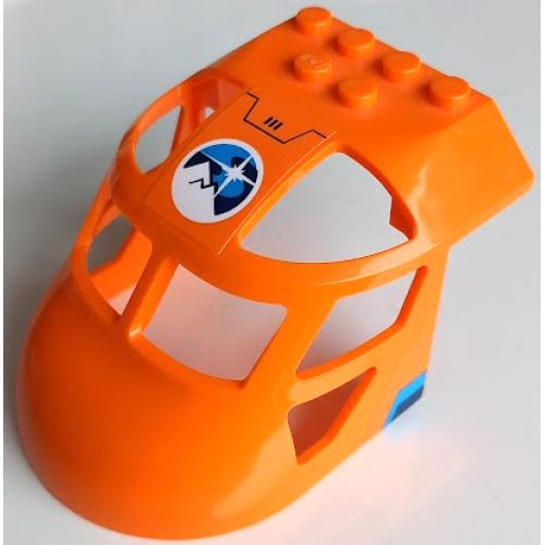 Деталь LEGO 11293pb012 Aircraft Fuselage Forward Top Curved 6 x 8 x 4 with Dark Blue, Dark Azure and White Arctic Explorers Logo on Top and Stripes on Both Sides Pattern (Stickers) - Set 60196