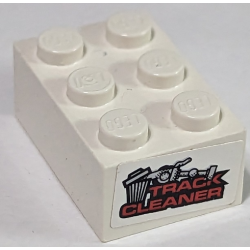 Brick 2 x 3 with Trash Can and 'TRACK CLEANER' Pattern on Both Ends (Stickers) - Set 8182