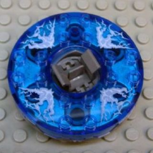 Деталь LEGO 98318c11pb01 Turntable 6 x 6 x 1 1/3 Round Base Serrated with Trans-Dark Blue Top with Electric Bolts Pattern (Ninjago Spinner)