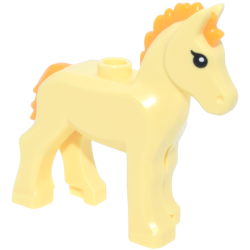 Horse, Foal with Stud on Back with Molded Bright Light Orange Mane and Tail and Printed Black Eyes with Single Eyelashes Pattern