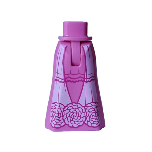 Деталь LEGO 36187c00pb028 Mini Doll Hips and Skirt Full Length with Bright Pink Sides, Magenta Layers and Pom Pom Flowers Pattern - Thin Hinge
