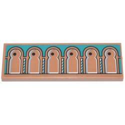 Tile 2 x 6 with Dark Turquoise Cabinet with Dots and Arches with Black Outlines Pattern (Sticker) - Set 43224