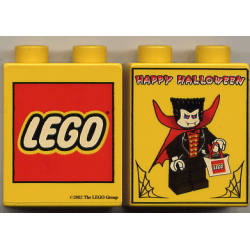 Duplo, Brick 1 x 2 x 2 with Halloween 2002 Happy Halloween Pattern (LEGO logo) Duplo, Brick 1 x 2 x 2 with Halloween 2002 Happy Halloween Pattern (LEGO logo)