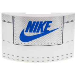 Slope, Curved 6 x 4 Double with Blue 'NIKE' and Swoosh Logo, Light Bluish Gray Dots and Stitching Pattern Slope, Curved 6 x 4 Double with Blue 'NIKE' and Swoosh Logo, Light Bluish Gray Dots and Stitching Pattern