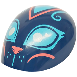 Large Figure Armor, Round, Smooth with Medium Azure Eyes, Curls, Whisker Dots, and Forehead Triangle, Coral Nose and Cheek Lines Pattern (Cat Head)
